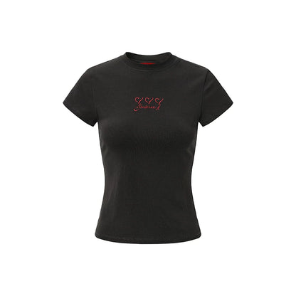 Lipstick Graffiti Cap-Sleeve Slim-Fit T-Shirt