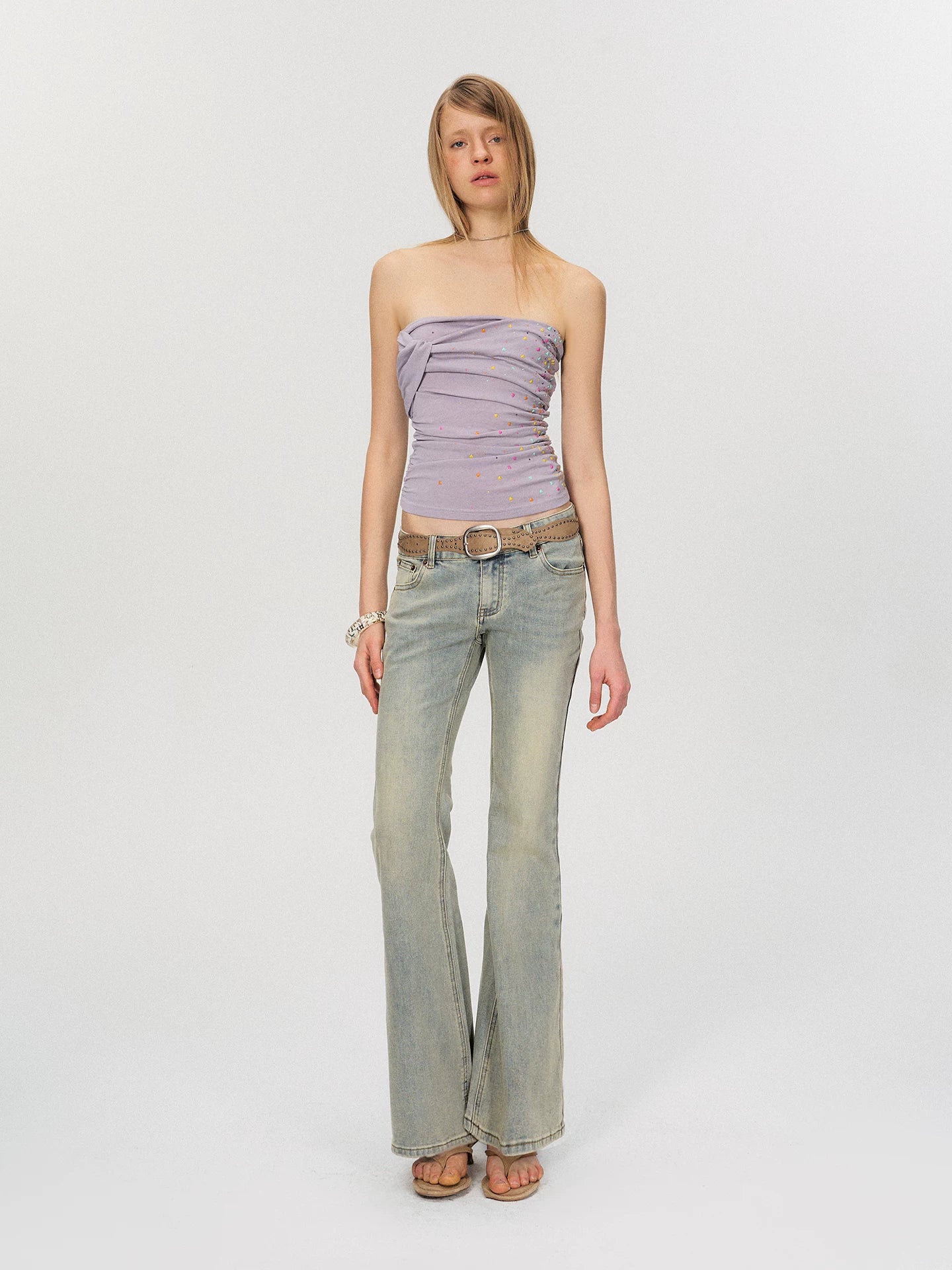 Vintage Washed Low-Rise Flared Denim Jeans