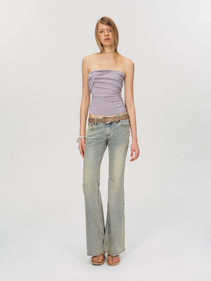 Vintage Washed Low-Rise Flared Denim Jeans