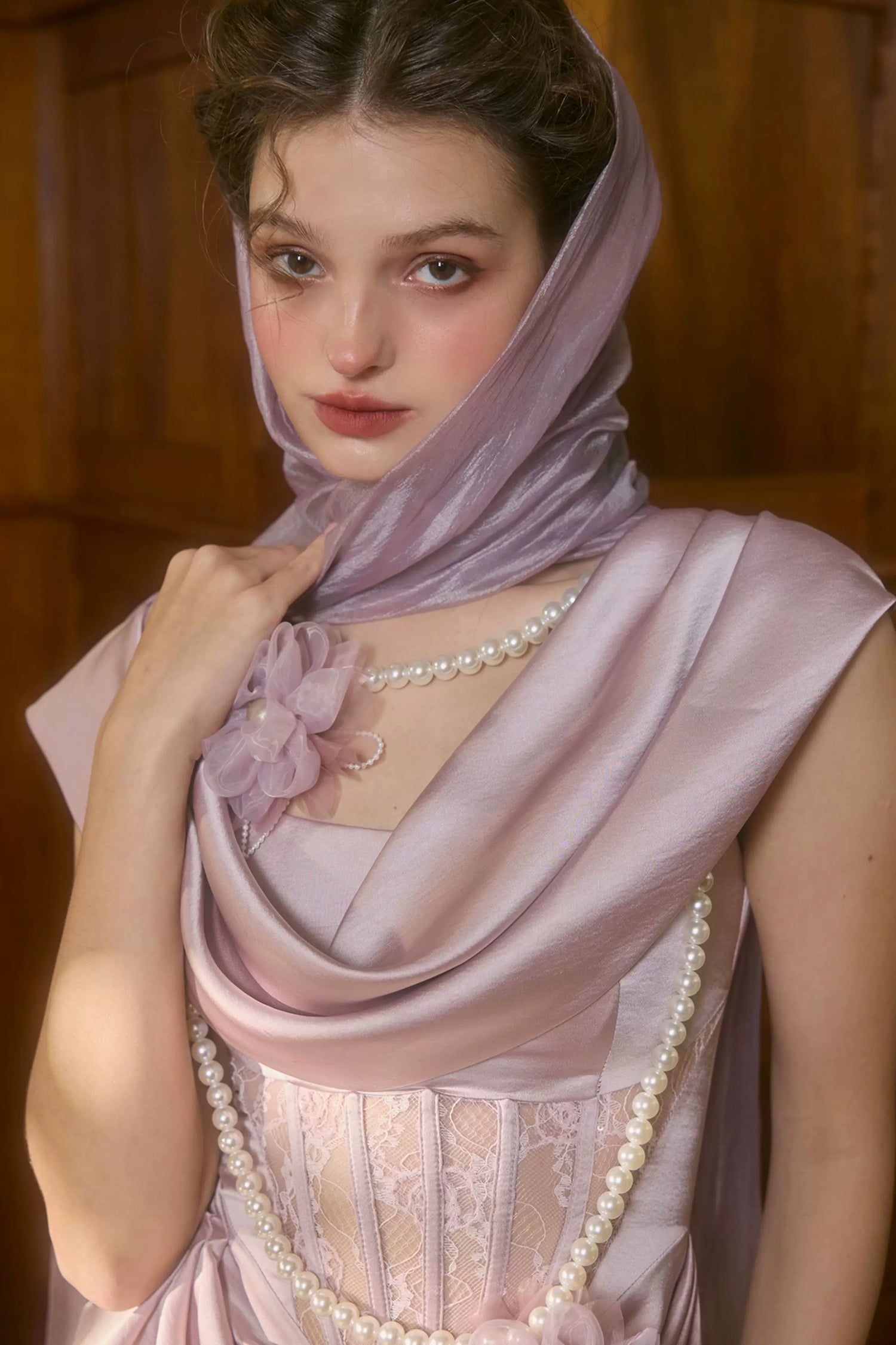 French Romantic Purple Satin Corset Dress