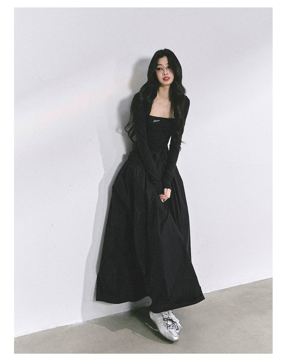 French Relaxed Long Sleeve Maxi Dress
