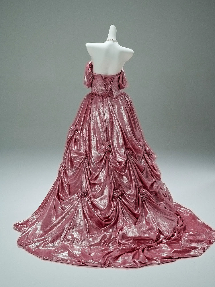 Mali Couture Satin Off-Shoulder Gown with Black Corset