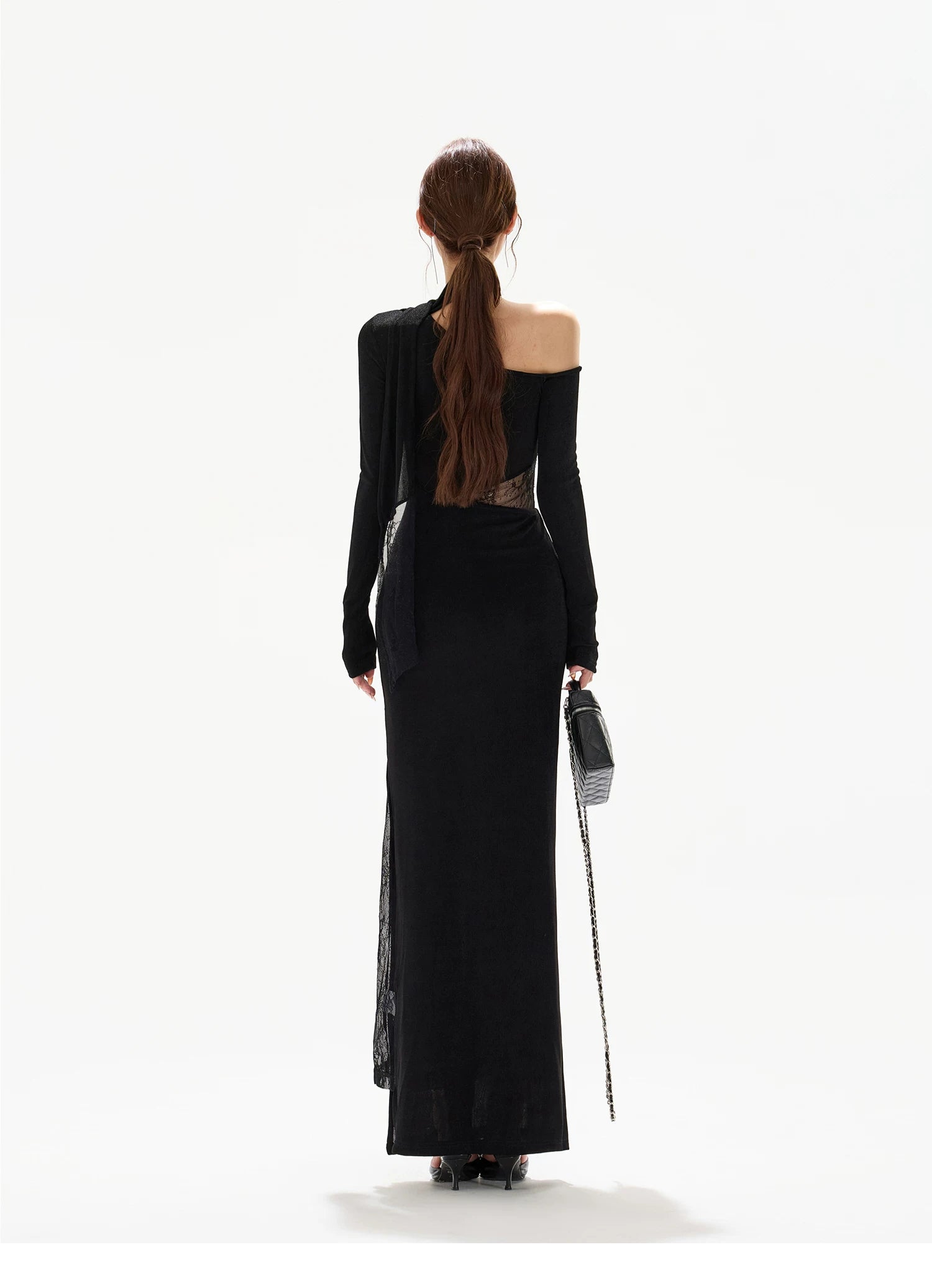Asymmetric One-Shoulder Knit Evening Dress