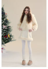 Cream Rabbit Shearling Coat & Skirt Set - CHINASQUAD