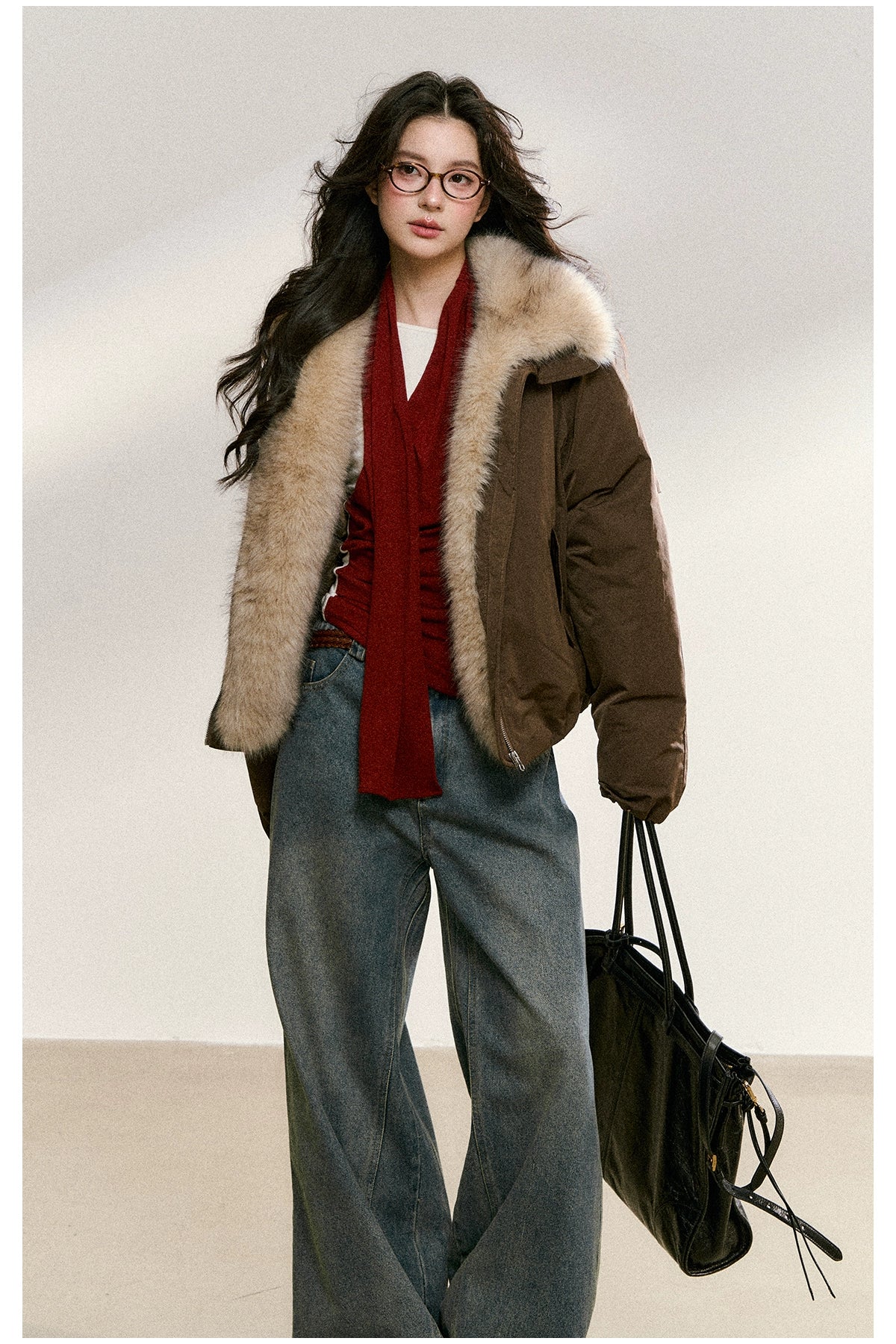Two-Tone Faux Fur Collar Padded Jacket