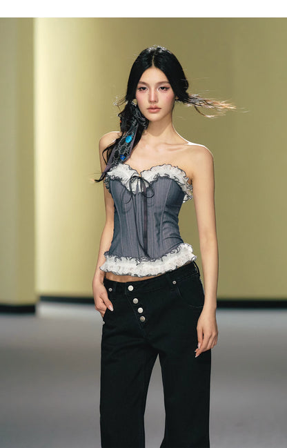 Blue &amp; Gold Striped Corset