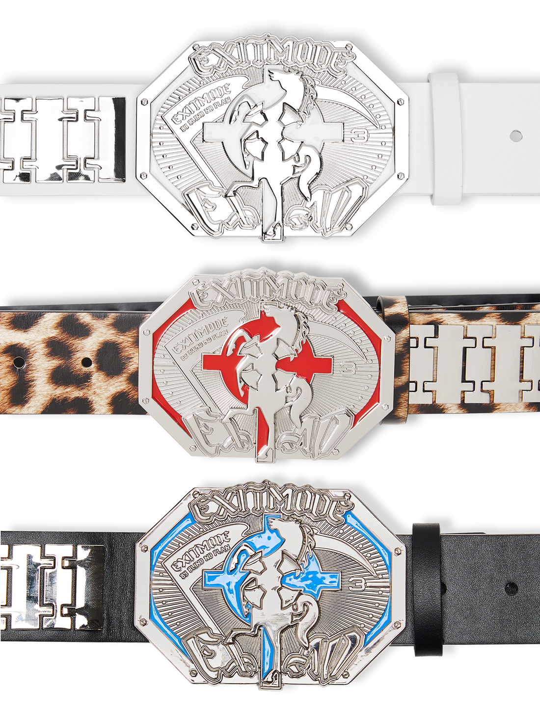Chrono-Inspired Cross Emblem Leather Belt