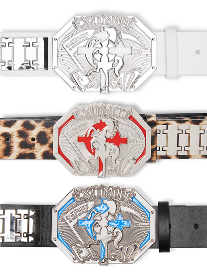 Chrono-Inspired Cross Emblem Leather Belt