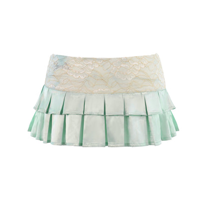 Lace Satin Corset Bandeau &amp; Low-Rise Mini Skirt Set