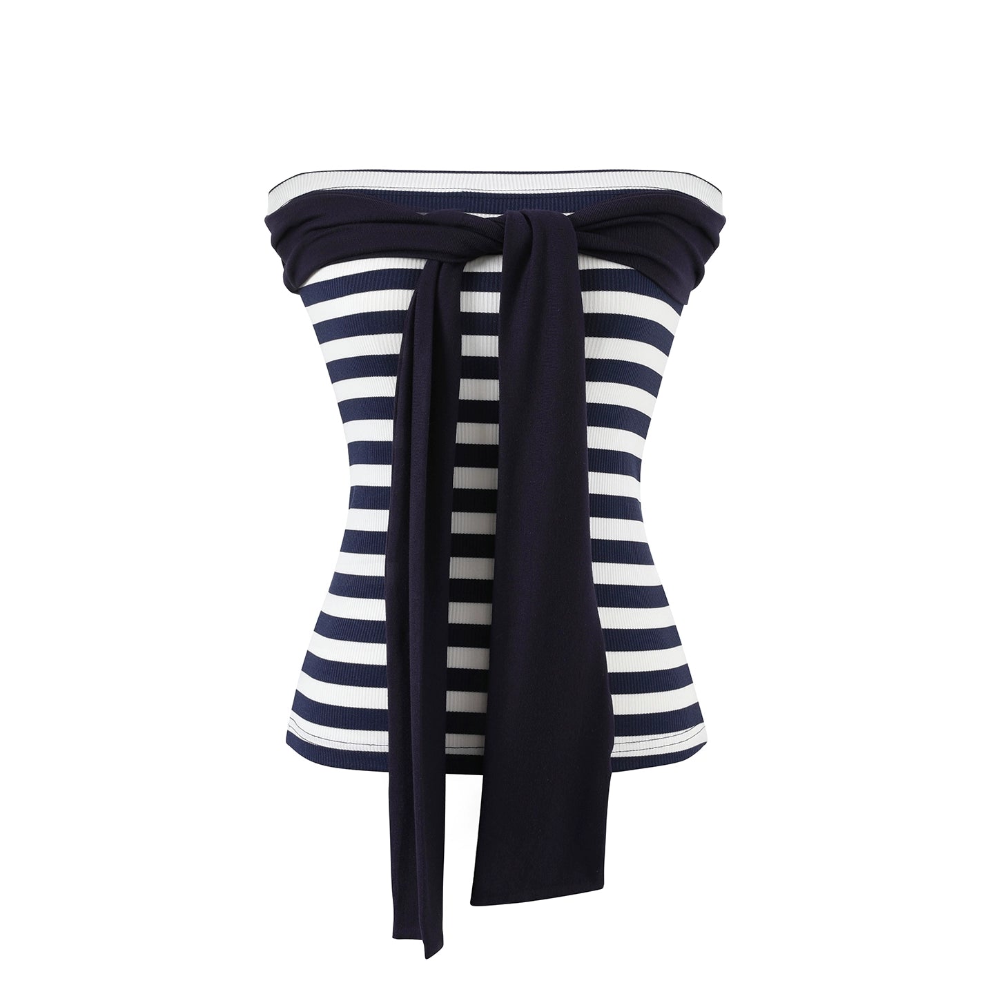 Striped Corset Tube Top &amp; Sheer Pullpver Set - CHINASQUAD