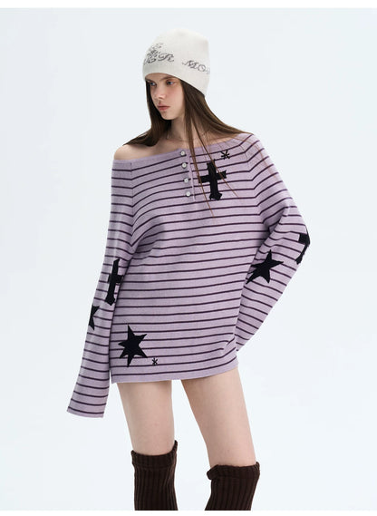 Striped Color-Block Knit Sweater