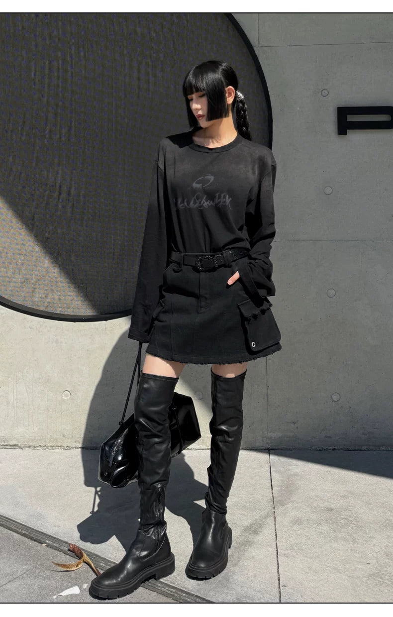 Vintage Washed Spray-Effect Long-Sleeve T-Shirt