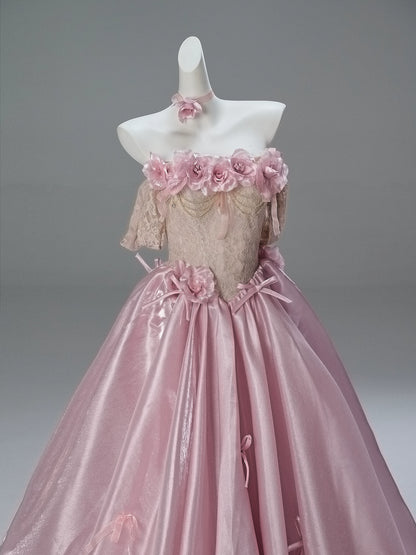 Elegant Lotus Pink Couture Gown