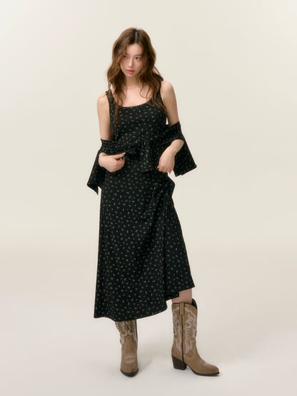 Dropped Shoulder Floral Knit Dress &amp; Cardigan Set