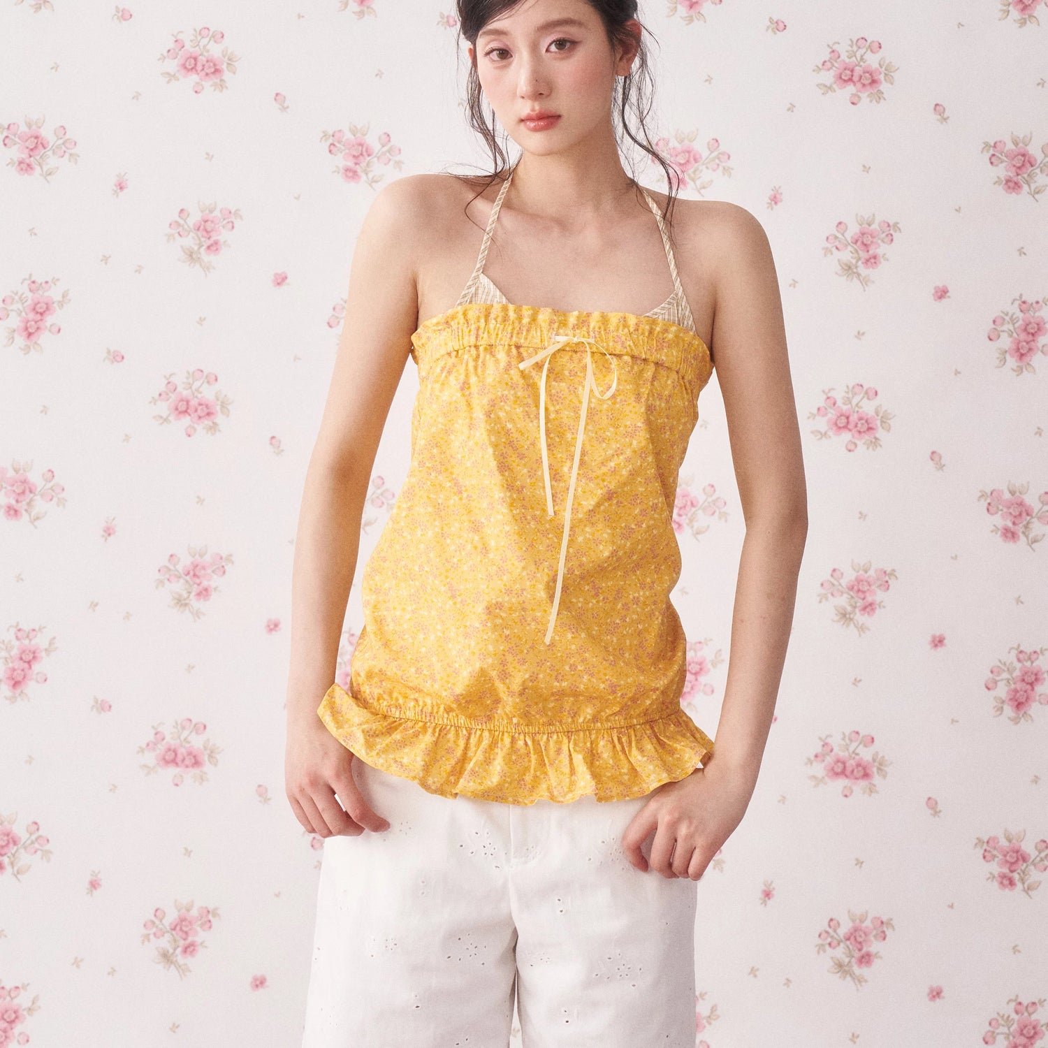 Vintage Floral Halter Tie Camisole