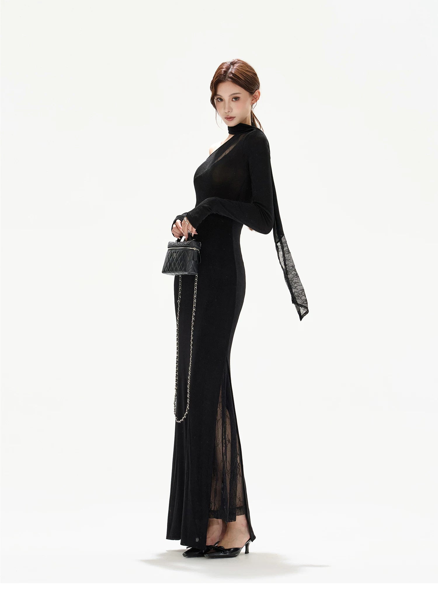 Asymmetric One-Shoulder Knit Evening Dress