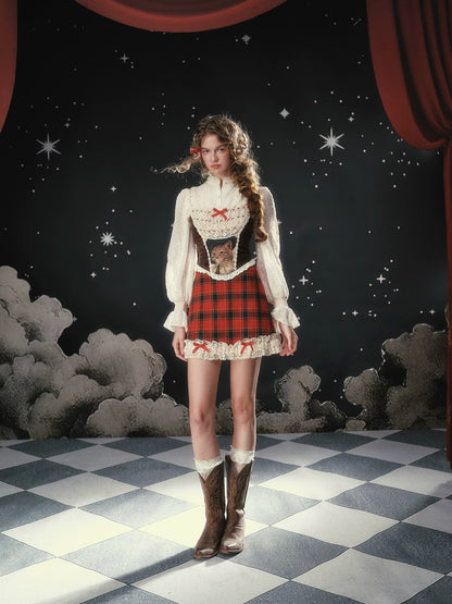 Christmas Night Corset Top &amp; Plaid Skirt Set