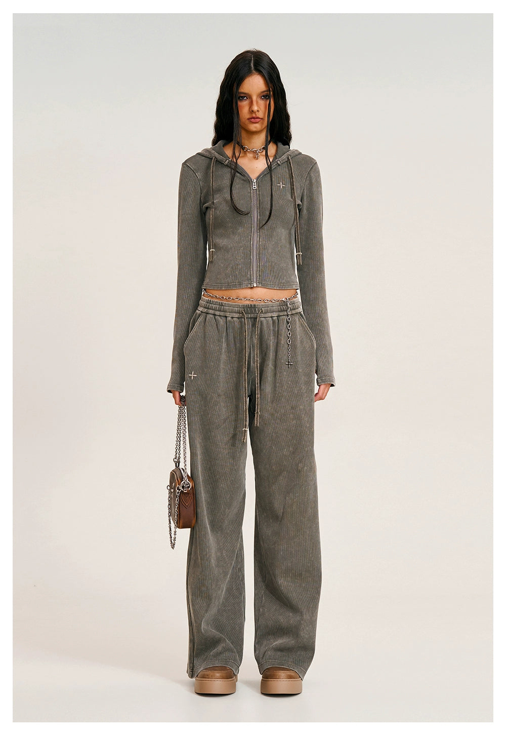 Wild Vintage Zip-up Cropped  Hoodie