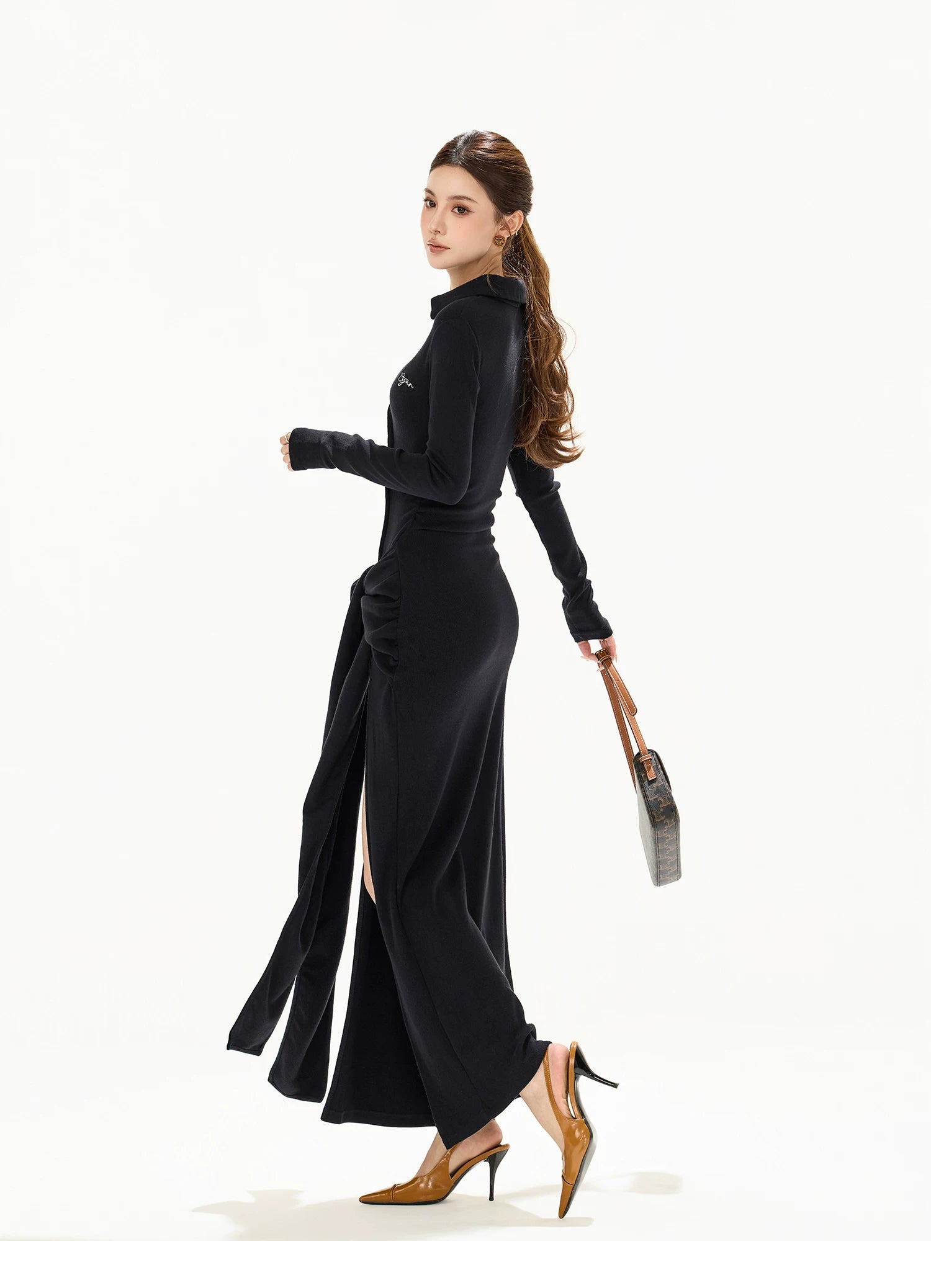 High-Slit Lace-Up Bodycon Maxi Dress