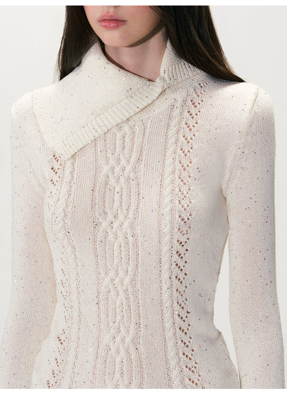 Shimmering Collared Slim-Fit Knit Sweater