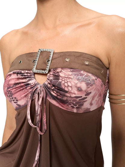 Rhinestone-Embellished Suede Strapless Bustier