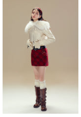 Red Vintage Plaid Woolen Skirt - CHINASQUAD