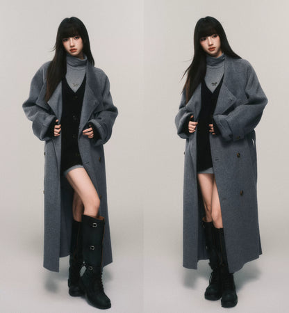 Stand-Collar Double-Faced Wool Coat