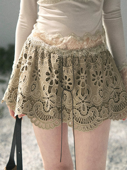 “Lost in Your Embrace” French Floral Cutwork Bubble Mini Skirt