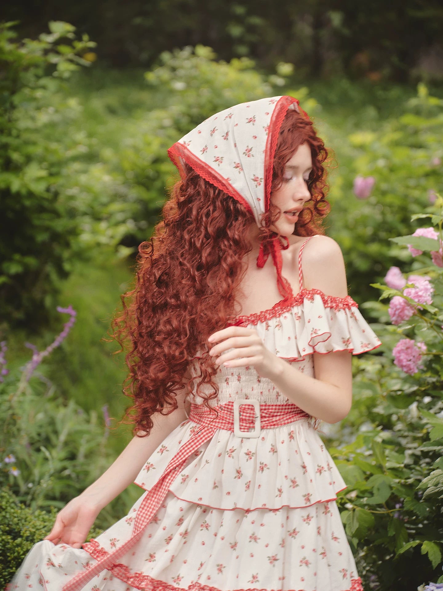 french maxi dress French Floral Vine Belted Maxi Dress