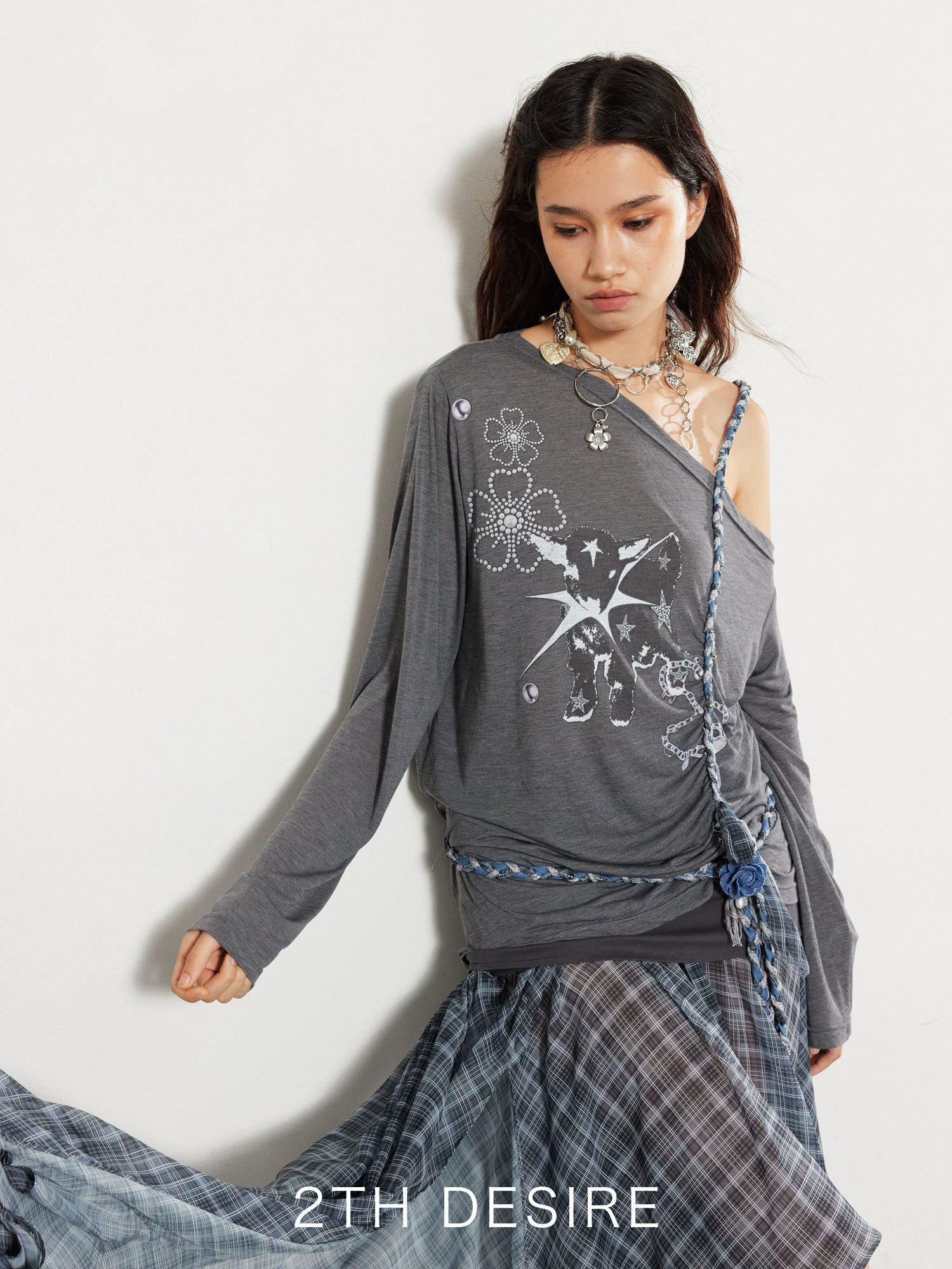 Silver Ring Spliced Cross Flower Waist Chain Necklace - CHINASQUAD