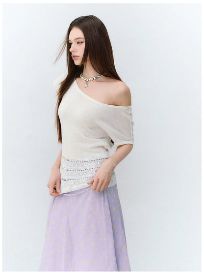 Asymmetric One-Shoulder Linen Knit Top