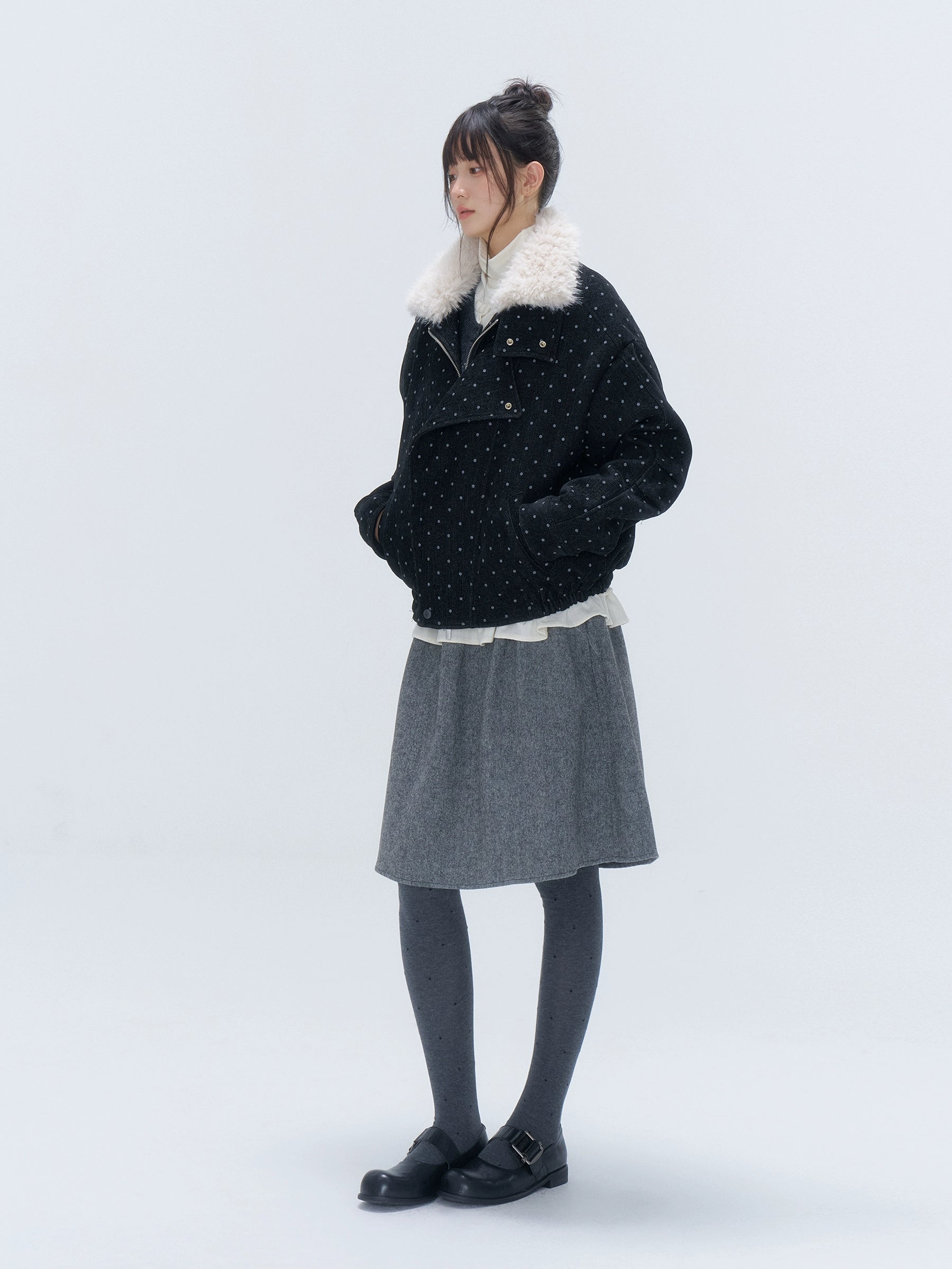 Fur Collar Polka Dot Quilted Jacket