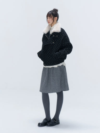 Fur Collar Polka Dot Quilted Jacket