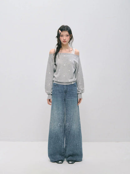 Vintage Straight-Leg Sparkle Denim Jeans