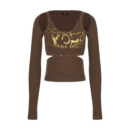 Metallic Logo Cutout Raglan Knit Blouse