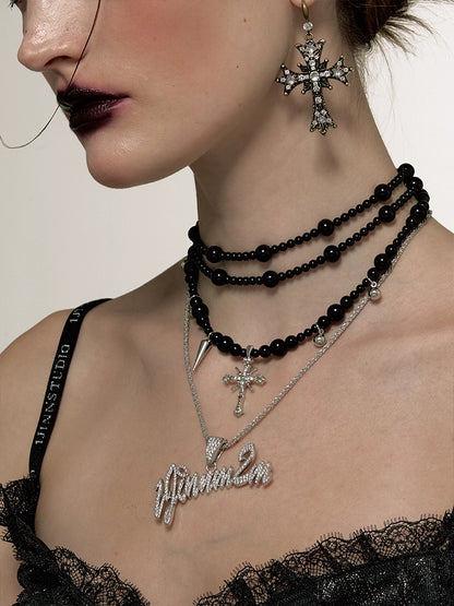 Vintage Black Pearl Cross Necklace - CHINASQUAD