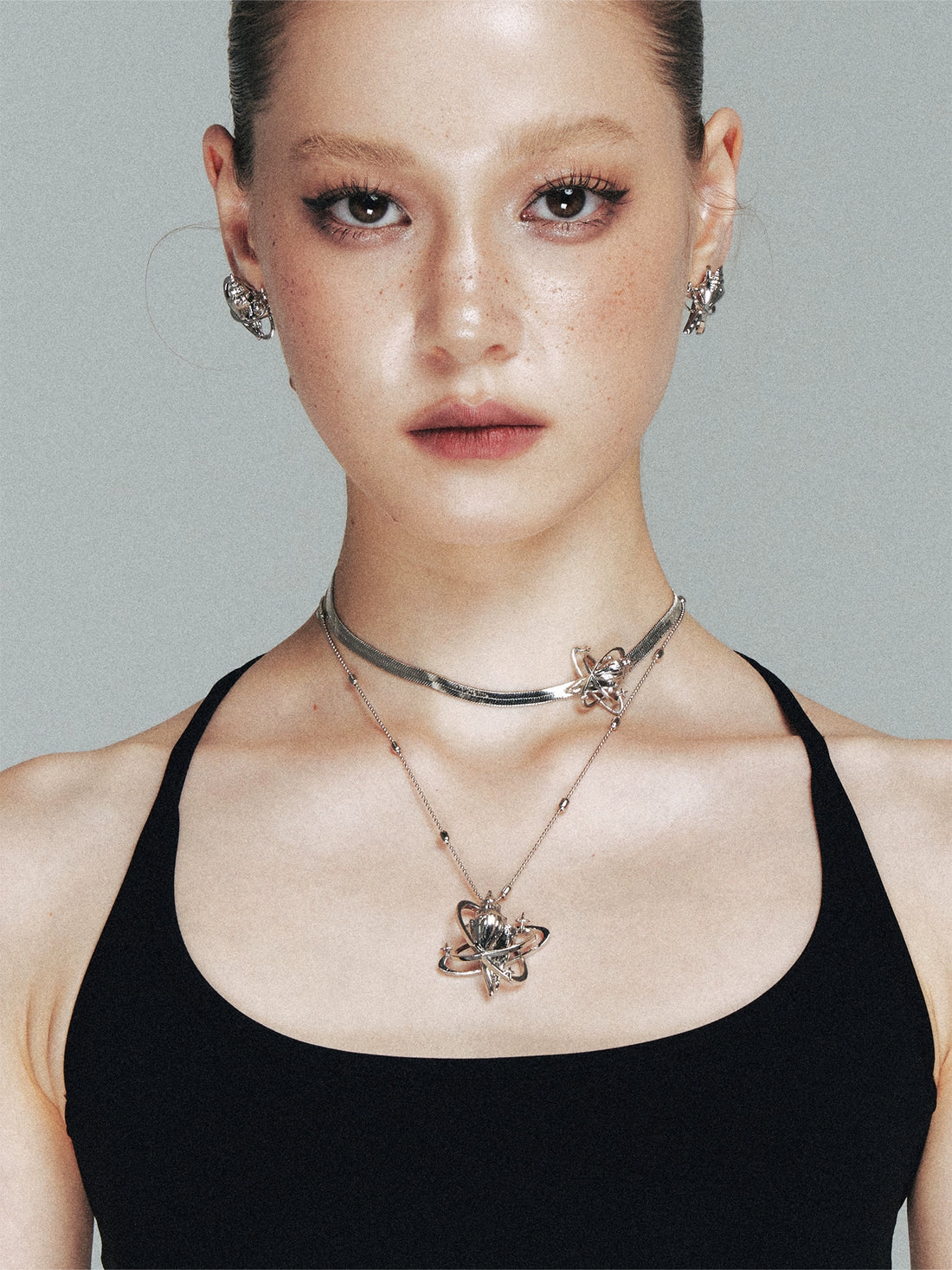 Dual-Tone Conch Star Snake Chain Choker Necklace