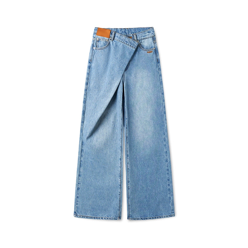 Sailor-Inspired Washed Twill Denim Low-Rise Straight Jeans