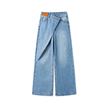Sailor-Inspired Washed Twill Denim Low-Rise Straight Jeans