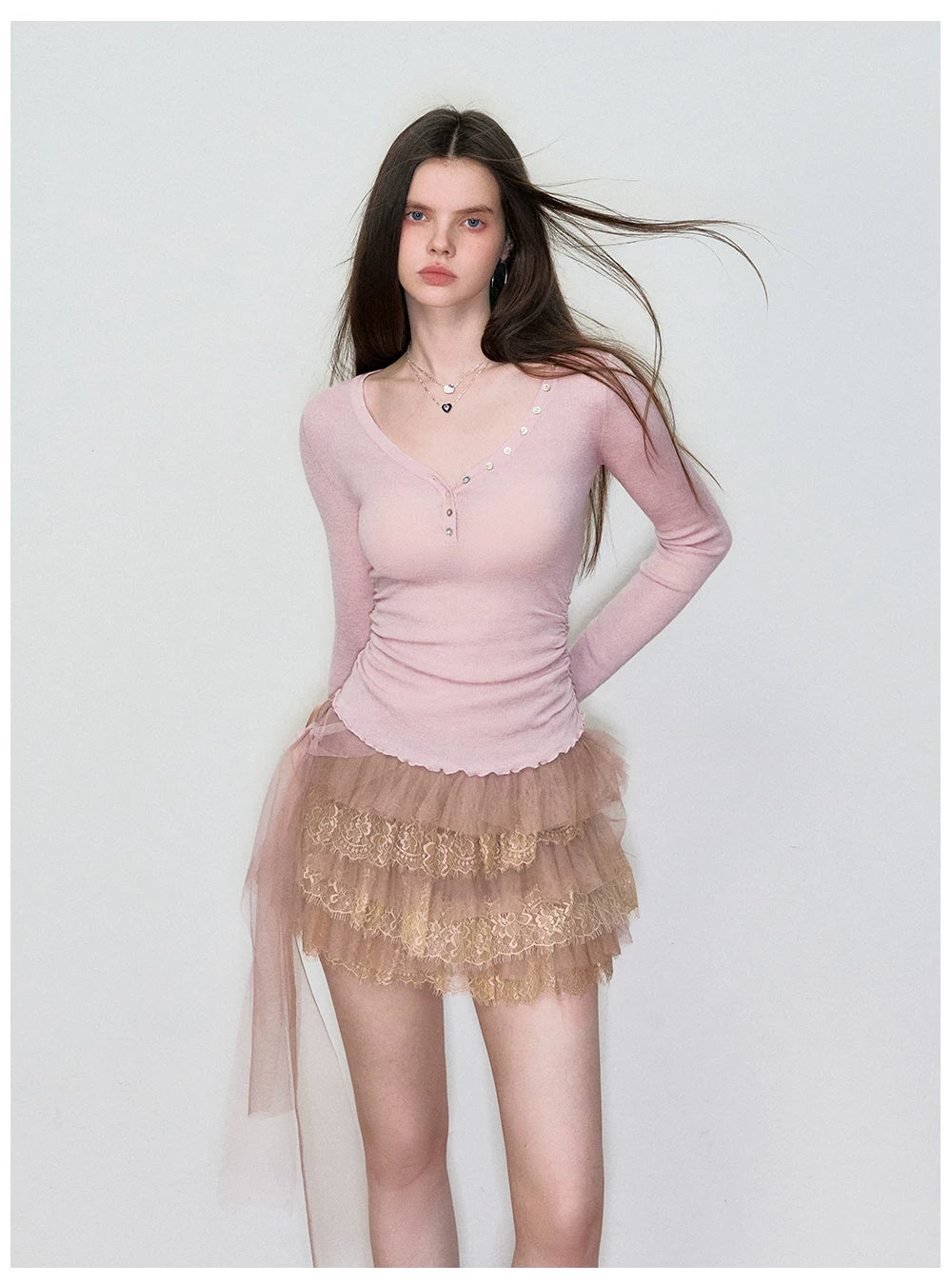 Waist-Cinched Slim-Fit Wool Knit T-Shirt