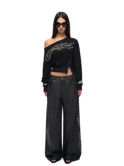 Crop Sweatshirt &amp; Faux Leather Pants Set