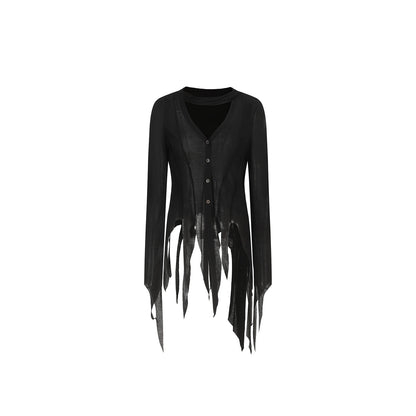 Black Cotton Irregular Hem Shirt