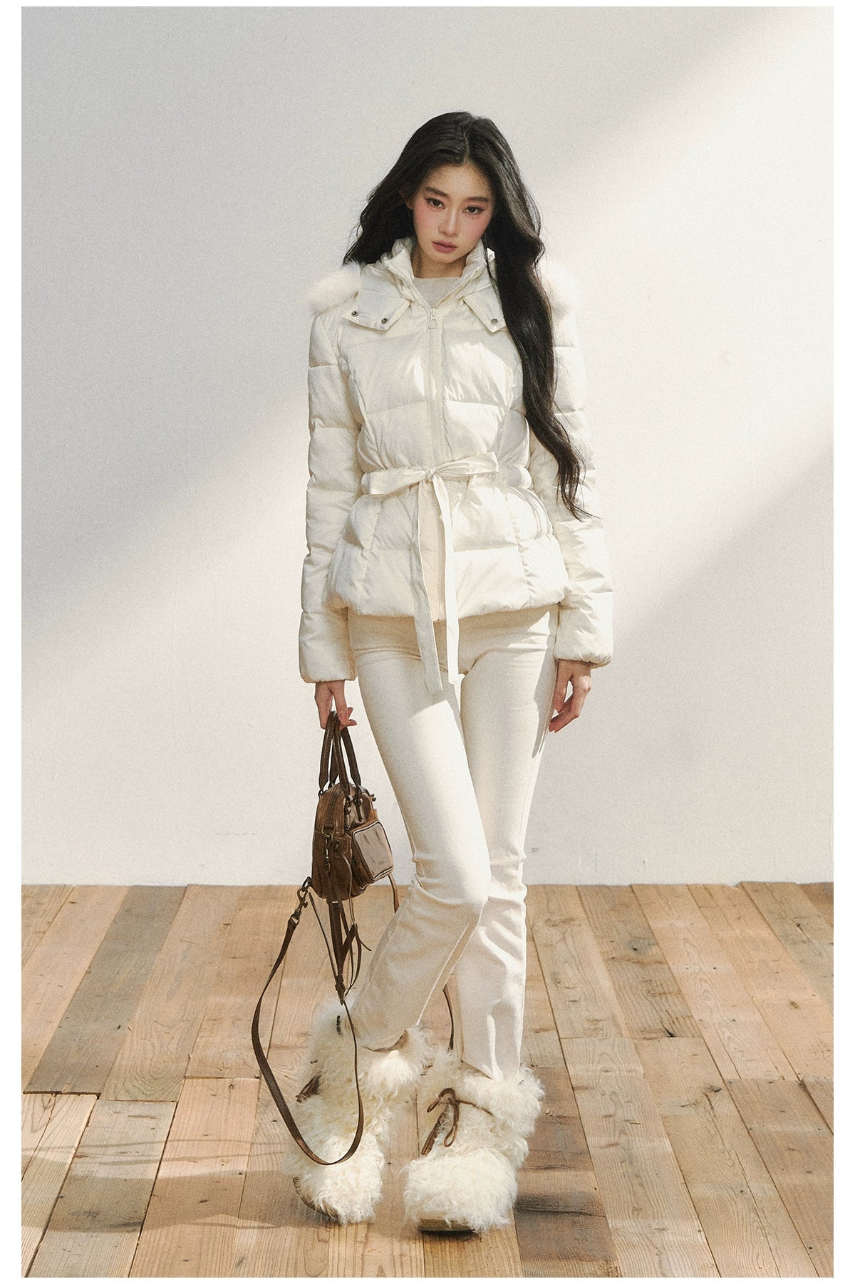 White High-Waist Flared Draped Pants