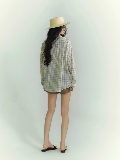 Drawstring Pocket Plaid Shirt