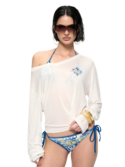 Gold-Foil Print Bikini &amp; Tencel Cover-Up Set