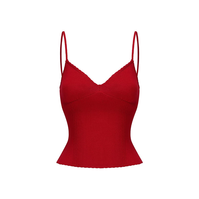 Red Lace-Trim Knit Four-Piece Set