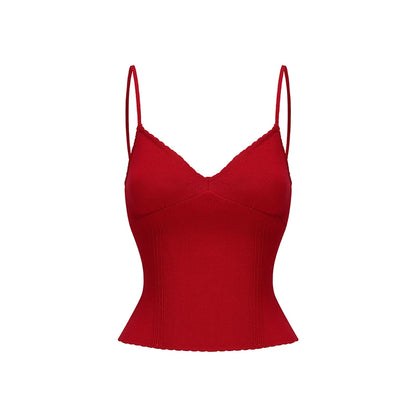 Red Lace-Trim Knit Four-Piece Set