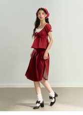 Red Blouse & Midi Skirt Set - CHINASQUAD