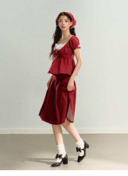 Red Blouse &amp; Midi Skirt Set - CHINASQUAD