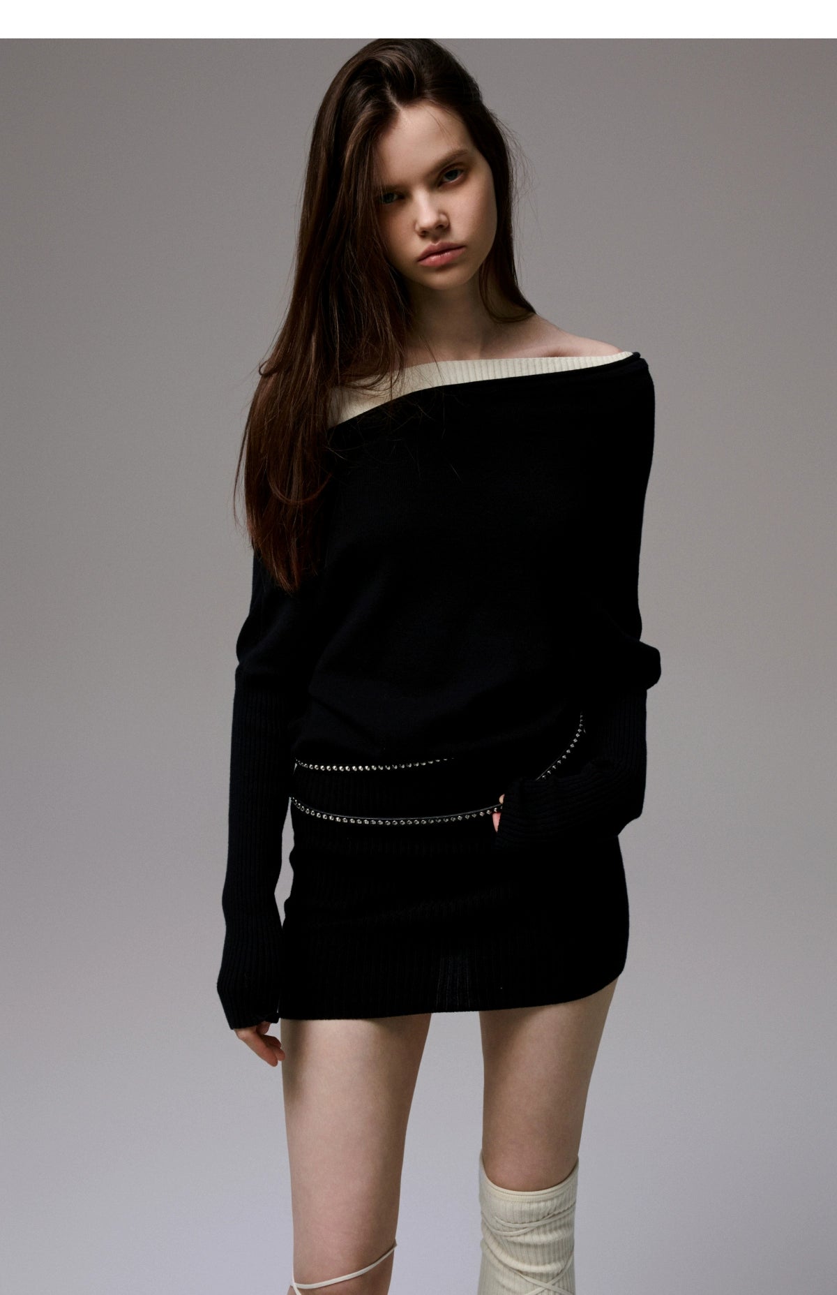 Asymmetric Contrast Knit Dress